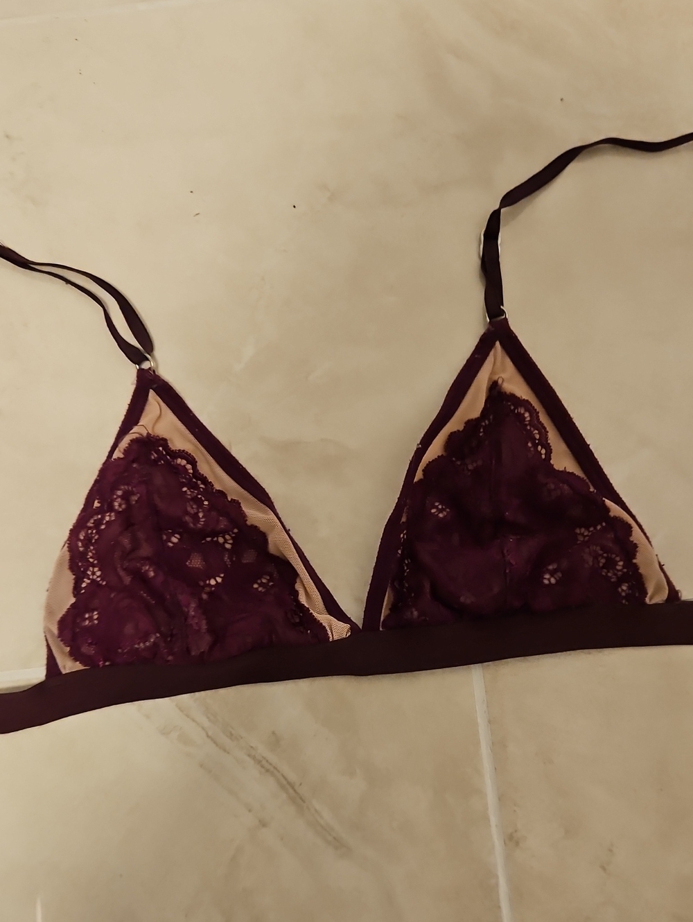 Sheer Lace Triangle Bralette in Deep Plum